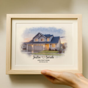 Personalized Watercolor Portrait Of Your First Home Custom Art For Justin Sarah February 2024
